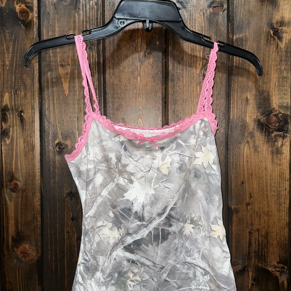 Women's Lace Trim Camisole - Pink and Gray